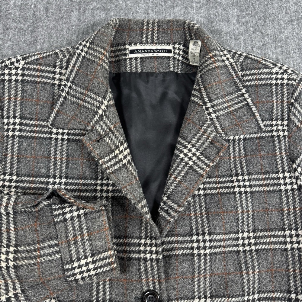 Amanda Smith Women's Size 16 100% Wool Plaid Coat Jacket Gray Black Vintage
